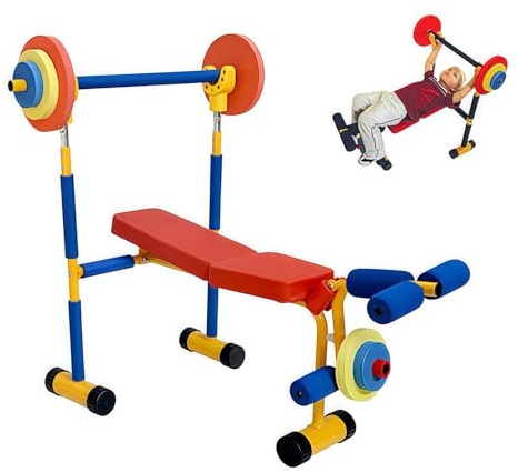Set di attrezzature per esercizi per bambini con bilanciere regolabile e pressa per gambe per sport a casa e fitness per principianti