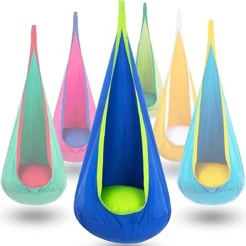 VIsuIvit Kids Pod Swing Seat Chair, Hammock Chairs witha Inflatable Pillow and All Accessories for Indoor and Outdoor (Blue)