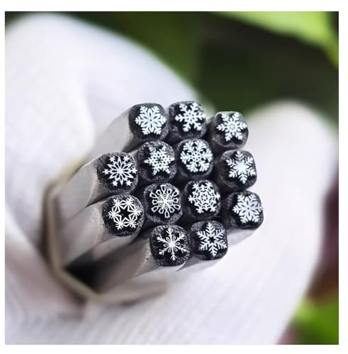 CYHTYM Schlagzahlen 13-teiliges Stempelwerkzeugset aus Kohlenstoffstahl mit Schneeflockenmuster, Metallstempel-Design, verwendet für Schmuck, Leder, Kunststoff, Holz(7mm)