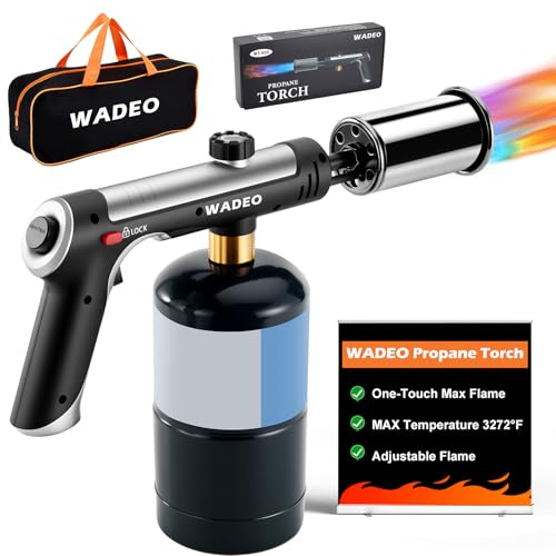 Powerful Propane Torch Gun with One-Touch Max Fire, Adjustable Flame Thrower Torch Charcoal Wood Campfire with Safety Lock, Cooking Grill Blow Torch for Searing Steak, BBQ, Grill, (Tank Not Included)