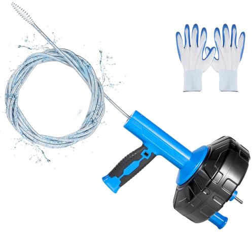 wowspeed Rohrreinigungsspirale 7.6M, Rohrspirale Abfluss, Handkurbel oder Bohrmaschine 2-in-1, Flexible Lange Rohrspirale, Abflussspirale für Küchen- und Badezimmerabflüsse, Blau