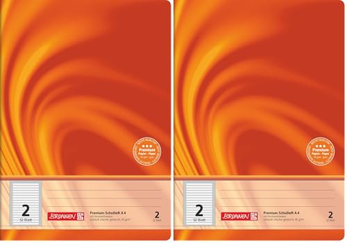 BRUNNEN Schulheft Premium Vivendi | A4, Lineatur 2, 32 Blatt, orange (Packung mit 2)