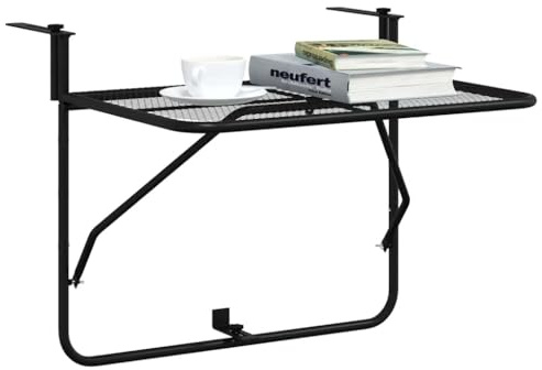 Tomostar Table de Balcon Suspendue, Table Pliante de Balcon Rabattable Noir 60x40 cm Acier