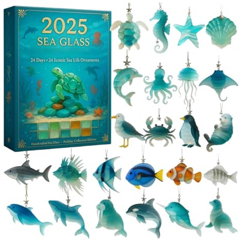 2025 Weihnachtskalender 2D Acryl 2025 24 Tage | Meeresthema Weihnachtscountdown Kalender Für Kinder Sammler Partygeschenke Wand Tür Büro Tasche Anhänger Rucksack