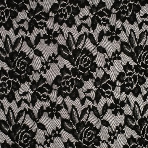 StoffBook Schwarz Spitze Tüllspitze Netzstoff für Brautmode und Dekoration | Weich, franst nicht aus und hochwertig, Stoff für Brautmode, Dekoration und Bekleidung, Spitzenstoff und Schwarze Spitze