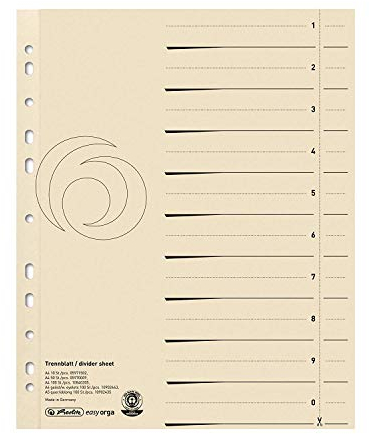 Herlitz 10840205 Trennblatt, Manilakarton, 180 g/qm, chamois (1x 100er Pack /A4)