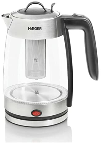 Electric Kettle HAEGER PERFECT TEA - Hervidor electrico con 2200W de potencia, capacidad de 1,8L, base giratoria de 360º,sistema sin cables para mayor comodidad, resistencia oculta en INOX