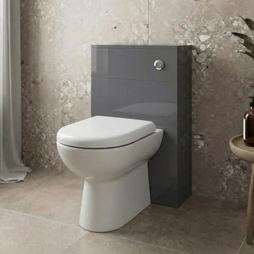 500mm Bathroom Toilet Back to Wall Furniture Unit Pan Soft Close Seat Gloss Grey
