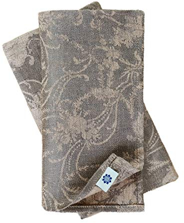 Linen & Cotton 4 x Jacquard Stoffservietten Servietten Stoff Leinenservietten Roseus mit Damast Muster - 100% Leinen, Rose/Grau (47 x 47cm) Festlich Home Küche Dekoration Restaurant Cafe Gastronomie