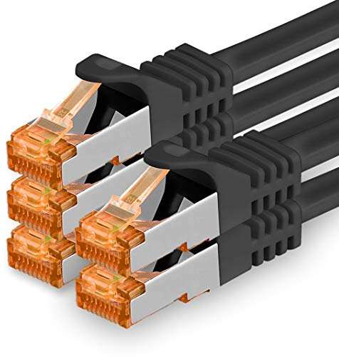 1aTTack.de 2m - Cat.7 Netzwerkkabel Schwarz - 5 Stück Gigabit Ethernet LAN Kabel 10000 Mbit s Patchkabel Cat7 Kabel S FTP PIMF Schirmung LSZH Cat.7 Rohkabel Rj45 Stecker Cat 6a - 5 x 2 Meter