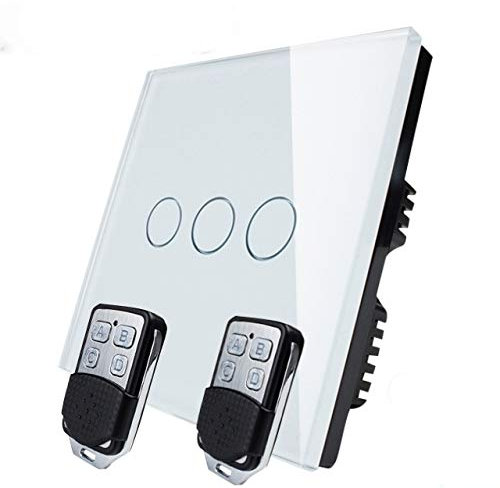 KONOQ Luxury Glass Panel Smart Touch Light Switch - Remote DIMMER (3 Gang / 1 Way, White)