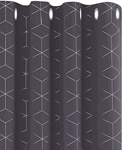 Deconovo Sonnenschutz Vorhang mit Ösen Thermogardine Dicke Kälteschutz, Verdunklungsgardinen mit Ösen, Ösengardinen Licht Blockieren Dekoschals, 114x132 cm(HöhexBreite), Dunkelgrau, 2er Set
