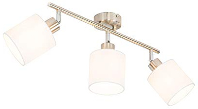 Qazqa - Modern Deckenstrahler aus Stahl I Silber I nickel matt mit weißem Schirm, 3-flammig Spotbalken-flammig verstellbar – Hetta I Wohnzimmer I Schlafzimmer - Textil Länglich - LED geeignet E14