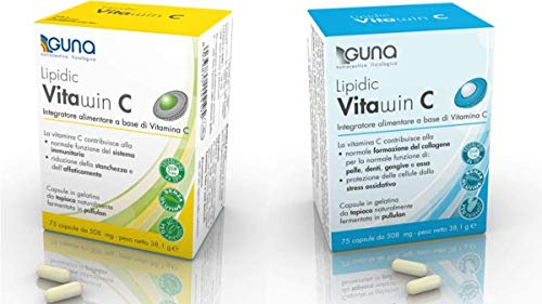 GUNA VITAWIN C doppia azione, Integratore alimentare a base di Vitamina C con fosfolipidi da soia OGM free, Senza glutine Adatto anche a Vegetariani e Vegani - 75 capsule