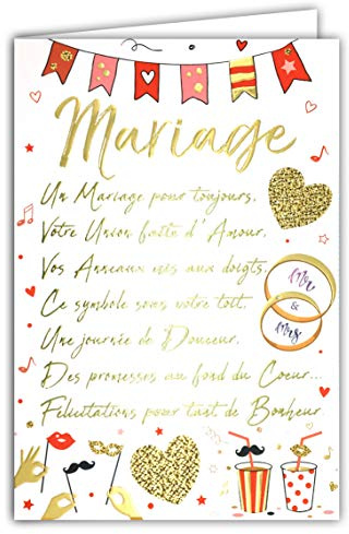 Afie 69-3046 - Tarjeta de boda (11,5 x 17 cm), color dorado