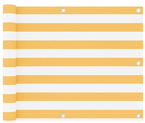 vidaXL Balkon Sichtschutz Bespannung Terrasse Windschutz Sonnenschutz Balkonbespannung Balkonverkleidung Weiß Gelb 75x500cm Oxford-Gewebe