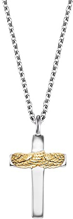 Engelsrufer Damen Halskette aus Sterling Silber und Kreuz mit Flügelchen Anhänger Bicolor in Silber und Gold - in drei Längen verstellbar - Länge: 44cm