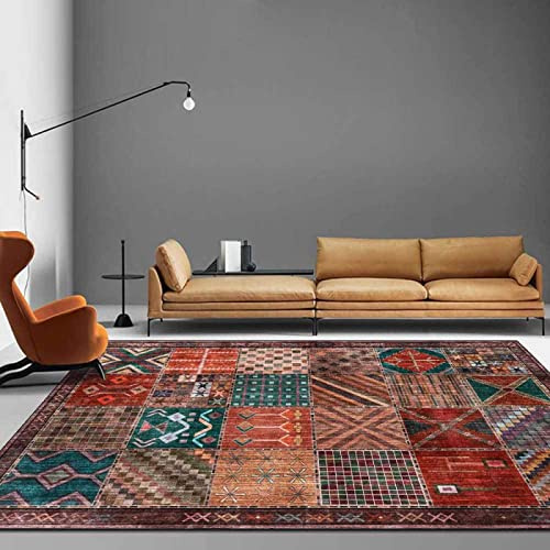 Rururug Rettangolare Tappeto di Design Moderno Pelo Corto Soggiorno Salotto Cameretta Scendiletto Camera da Letto, Geometrico Rosso Multicolor Patchwork,Rectangular 120 x 180 cm