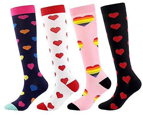 SSDH 4 Paires Chaussettes de Contention pour Femmes et Homme 20-30 mmHg, Bas de Contention, Chaussette de Compression pour le sport, la course, le cyclisme.