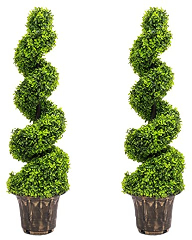 SASONS 3FT ARTIFICIAL SPIRAL TWIST TREE, SWIRL TOPIARY TREES DECORATIVE POTTED PLANT IDEAL FOR INDOOR OUTDOOR ENTRANCE HALLWAYS GARDEN (2, 3Ft/90Cm)