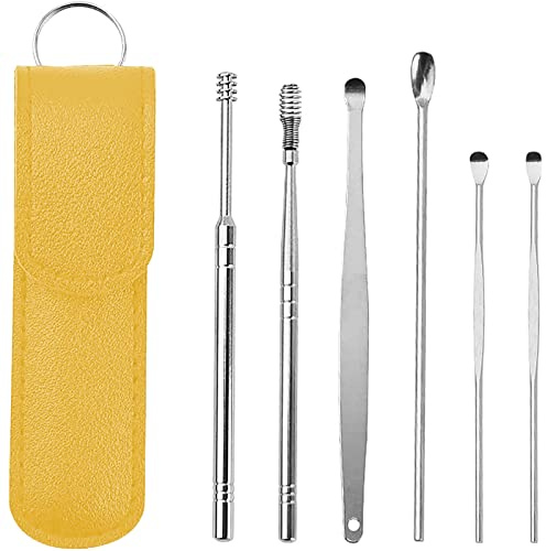 6 teiliges Ohrenschmalz Entfernungs Set, Ohrreinigungswerkzeuge aus Edelstahl, mit Aufbewahrungsbox, für die Ohrenreinigung von Erwachsenen und Kindern (gelb)