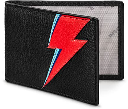 Yoshi Lightning Bolt - Soporte de piel para pase de viaje de doble cara para hombres y mujeres, soporte para tarjetas de crédito y temporada, Black, Talla única, Clásico