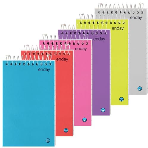 Enday - Taccuino tascabile, piccoli quaderni a spirale, con rilegatura superiore, 75 fogli, 3 x 5 mini blocco note in rosa, viola, verde, blu, rosso, grigio (confezione da 6)