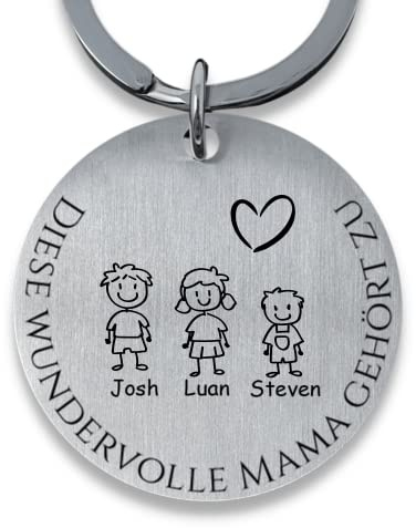 SMARTEON Personalisierter Schlüsselanhänger mit Gravur für Mama, Papa, Oma, Opa, mit Namen und Symbolen, individuelles Geschenk für Weihnachten, Geburtstag, Hochzeit, einzigartiges Andenken