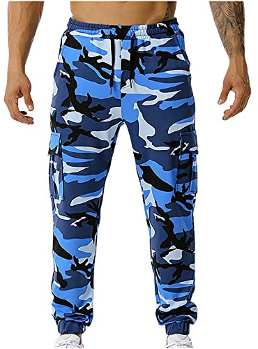 HAOLEI Tracksuit Bottoms Men Loose Fit Camo Cargo Pants UK Sale Elasticated Waist Combat Trousers Casual Camouflage Cuffed Joggers Bottoms Outdoor Work Utility & Safety Trousers with Multi Pockets