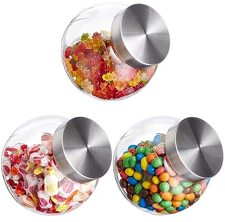 Relaxdays Bonbongläser, 3er Set, 1,5 L, Vorratsgläser für Süßigkeiten, Lebensmittel, Candy Bar, Edelstahl-Deckel, klar