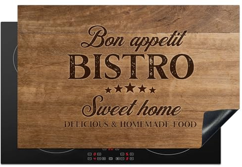 KitchenYeah© Protege Plaque Induction 81x52 cm Deco Cuisine Accessoires | 81x52 cm - Pratique Protection De Vitroceramique Citation - Bistro - Bon appétit - Sweet home - Texture du bois