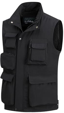 MeiLayM Herren Outdoor Weste mit Vielen Taschen Anglerweste Ärmellose Freizeit Weste Leicht Atmungsaktiv Weste Sommer schnelltrocknend Gilet Jagd Fotografie Sport Weste