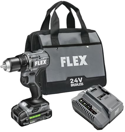 FLEX FX1131-1A Kit de perceuse-visseuse compacte sans fil 24 V avec batterie au lithium 2,5 Ah et chargeur rapide 160 W