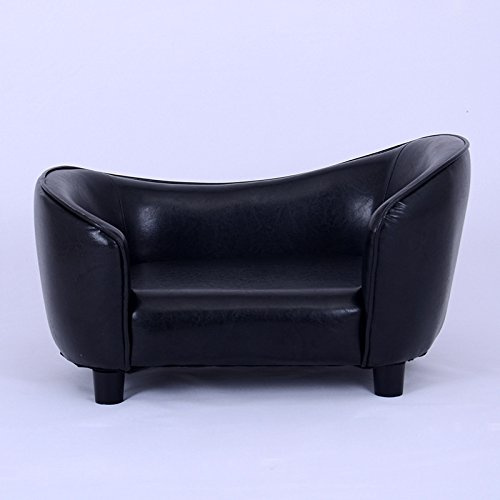 Hunde Bett/Hunde-Sofa und Stuhl mit Luxus PU-Leder Haustier-Sofa/Holzrahmen Katzen Bett/Hund mittlere Hunde-Ruhe mit-Medium Black