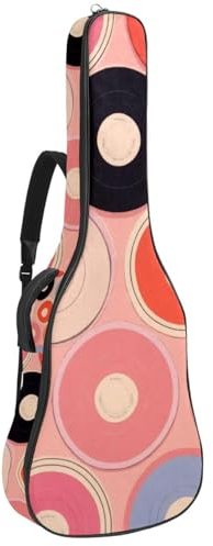 Tasche für Akustikgitarre, wasserdichte Gigbag mit mehreren Taschen, passend für 40/41/42 Zoll Gitarren, Pink Records Muster, mehrfarbig, 42.9x16.9x4.7 in, Gitarrentasche