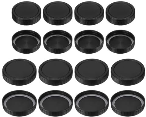 sourcing map 16Pcs Regular Mouth Plastic Mason Jar Lids and Wide Mouth Plastic Storage Caps with Sealing Rings for Ball Canning Jars, Black