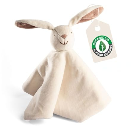 Cute Since 1999 Baby Schnuffeltuch & Kuscheltier ab 0 Monate - Ecru Hase Schmusetuch für Junge & Mädchen - Sachen & Geschenk für Neugeborene - Bio Tier Kuscheltuch & Schnüffeltücher - 35 x 35 cm