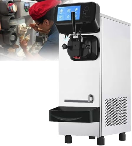 ZHIXUMM MáQuina AutomáTica De Helado De Cono 21l/H, MáQuina EléCtrica De Helado Suave De 1600w, Tolvas De 6l, Panel LCD, Limpieza AutomáTica, Adecuada para Restaurantes O AutomóViles MóViles