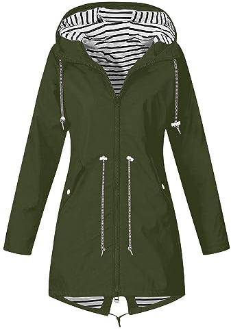 Keepink Waterproof Jackets Women Longline Rain Coat Lightweight Zip Up Fall Winter Raincoat Windbreaker with Hood & Pocket Outdoor Sportswear Plus Size Coat 8/22 UK Sale Clearance