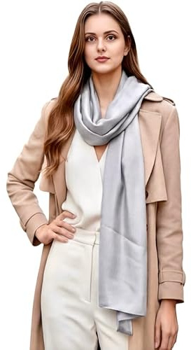 LA FERANI dam sidenscarf 100 % sidenhalsduk halsduk enfärgad vit svart 180 x 90 cm enfärgad för kostym formella tillfällen stola business style present för dig, GRÅ, 180 cm x 90 cm