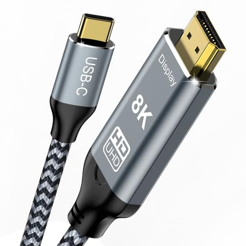 Augusplay Cavo da USB C a HDMI 2.1, 8K@60Hz 4K@240Hz Cavo di tipo C a HDMI ad alta velocità, HDR HDCP 2.3 Thunderbolt 4/3 a cavo HDMI compatibile con iPhone 15 Pro MacBook Pro/Air UHD TV Monitor, 2M