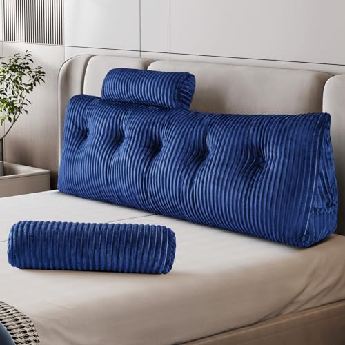 Z-hom Coussin de Lecture pour Lit, Coussin Dossier Canapé, Coussin Triangulaire, Coussin Canape, Support De Positionnement, Doux et Confortable(150 cm, Bleu-de)