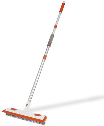 Floor Scrubbing Brush,Tub Tile Scrubber,Stiff Bristle Brush with Squeegee for Bathroom Shower Indoor Cleaning,Adjustable Secure Cleaning Brush for Garage,Kitchen,Tile and Wall