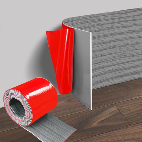 Plinthe souple autocollante, 10 cm x 10 m en PVC pour cuisine, plinthes autocollantes décoratives, facile à couper, plinthes plates pour salon, chambre, avec finition imitation bois gris
