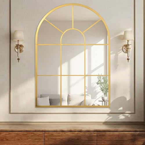 HOMCOM Modern Arched Wall Mirror Window Mirrors Bedroom 91 x 60 cm Gold | for Living Room