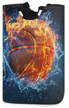 YETTASBIN Fire Basketball Laundry Hamper, Waterproof Foldable Laundry Basket Large Dirty Clothes Toys Storage Basket with Handle for Bathroom, Bedroom, Laundry Room, Playroom