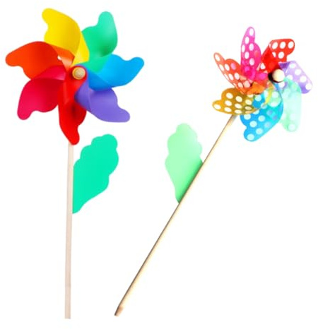 Toyvian 8pcs Plastic Rainbow Pinwheel Diy Windmill Toy for Boys and Girls Garden Windmill Decor