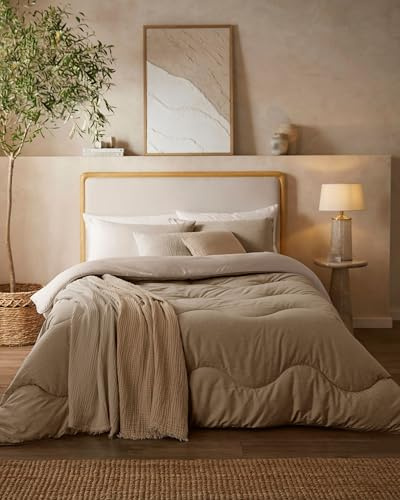 Night Lark Coverless Duvet and Pillowcase Set, Soft Weave Collection – Coverless Duvet Double 10.5 Tog with Advanced Smartfil® Fibre, Machine Washable, Hypoallergenic – Natural Oat, Double Bed Size