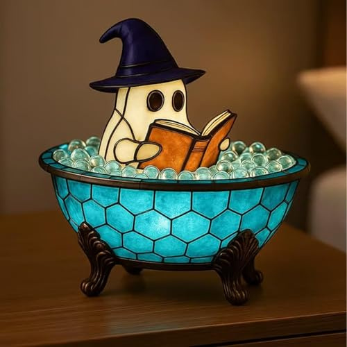 Ghost Reading Book Lamp,Ghost Bubble Bath Lamp, Halloween Ghosts Night Light for Bathroom Decor,Led Ghostnight Light Spooky Decor,Ghost-Themed Bathtub Lamps for Halloween Party Decorations Gifts