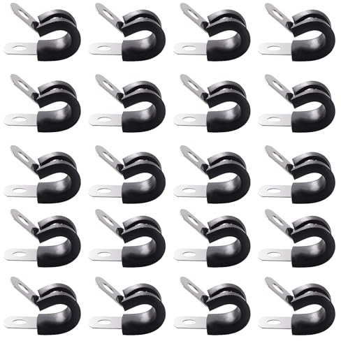 YYIGVMO 20 Pièces 9mm Caoutchouc Doublé P Clips, Colliers de Serrage en 304 Acier Inoxydable de Caoutchouc, P Clips Tuyau Pinces, pour Tuyau, Câble